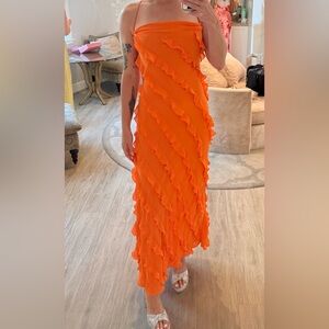 Staud- Elvire Ruffle Maxi Dress in Orange Size Large Event Cocktail